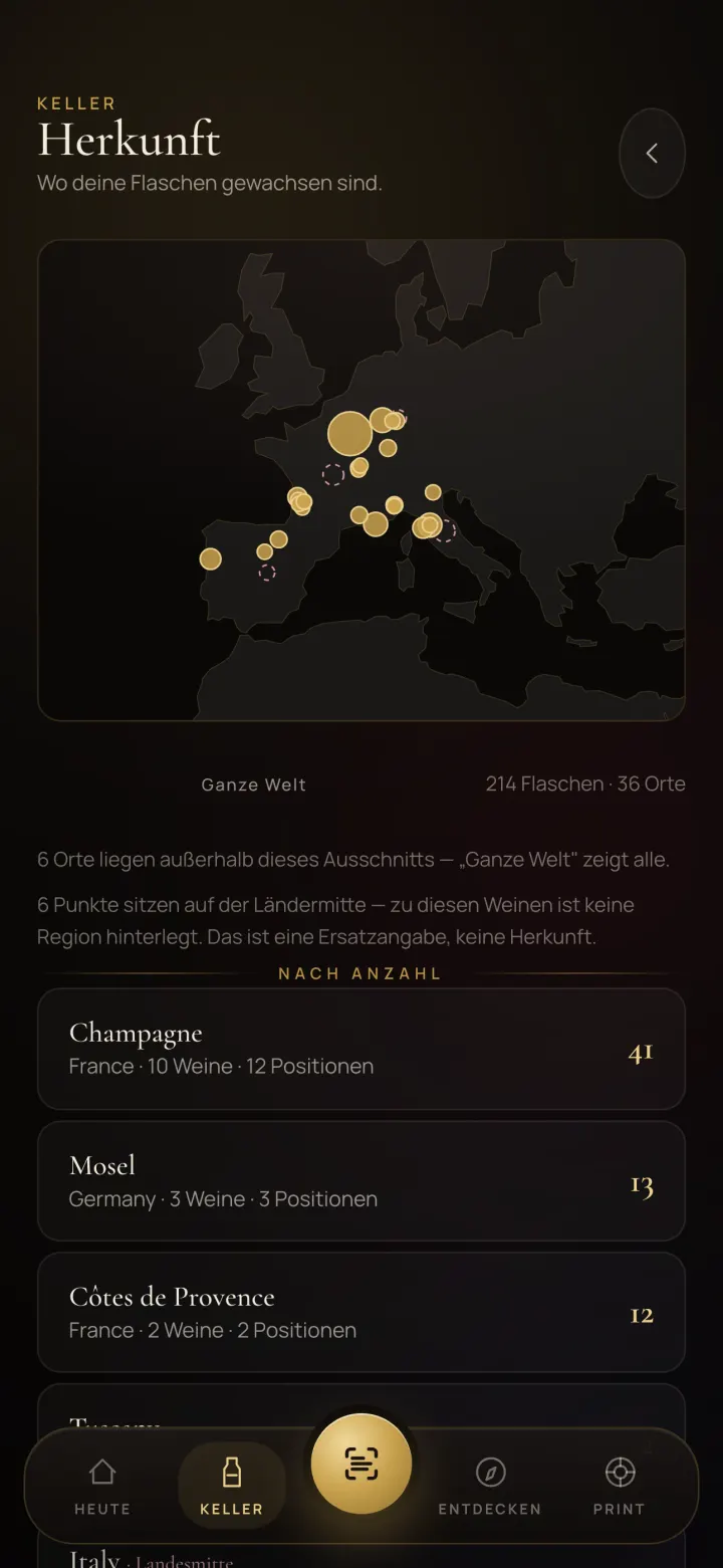 Herkunftskarte des Kellers