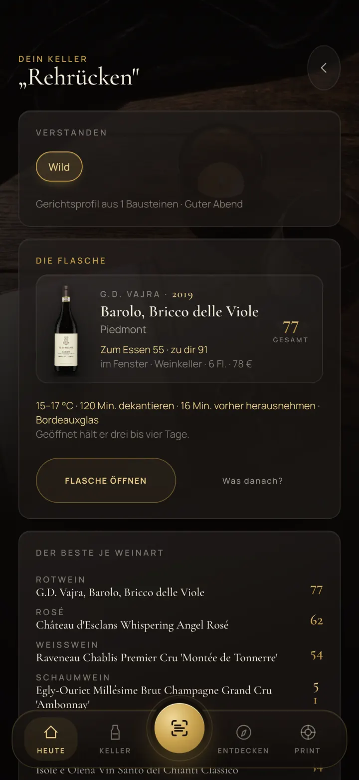 Vinum: Der Abend, Rehrücken, die Flasche aus dem Keller